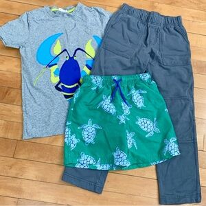 Mini Boden Tea Three Piece Boys Bundle Lot Pants Swim Shorts Tee 7-8Y